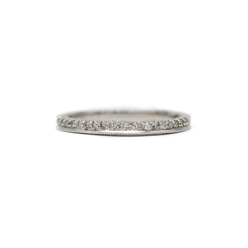 14k White Gold Engraved Diamond Wedding Ring